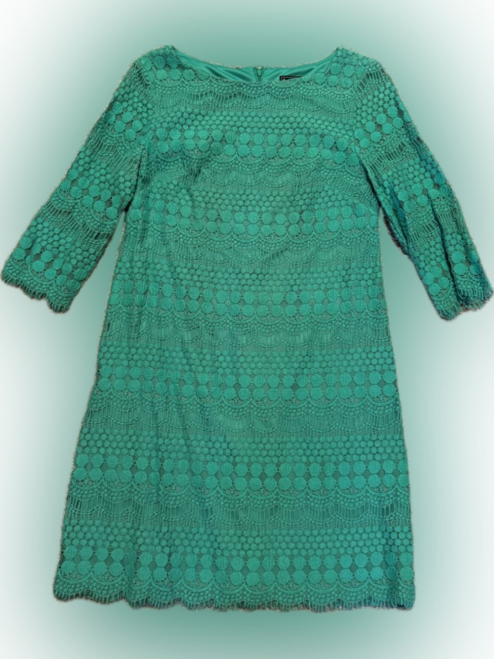 Jessica Howard Sz 10 Green Grass Crochet Lace Shift Dress w/ zipper